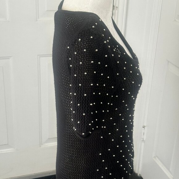 Jennifer Lopez Black Studded Open Weave Tunic Sweater Top Sz M - Picture 8 of 15